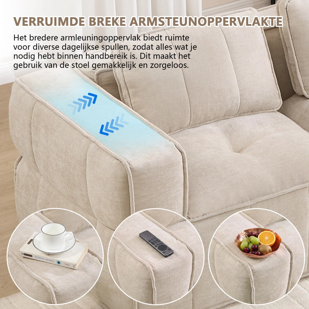 Divano modulare a L, 2 posti senza telaio con pouf beige in tessuto poliestere resistente, 198x162x67 cm