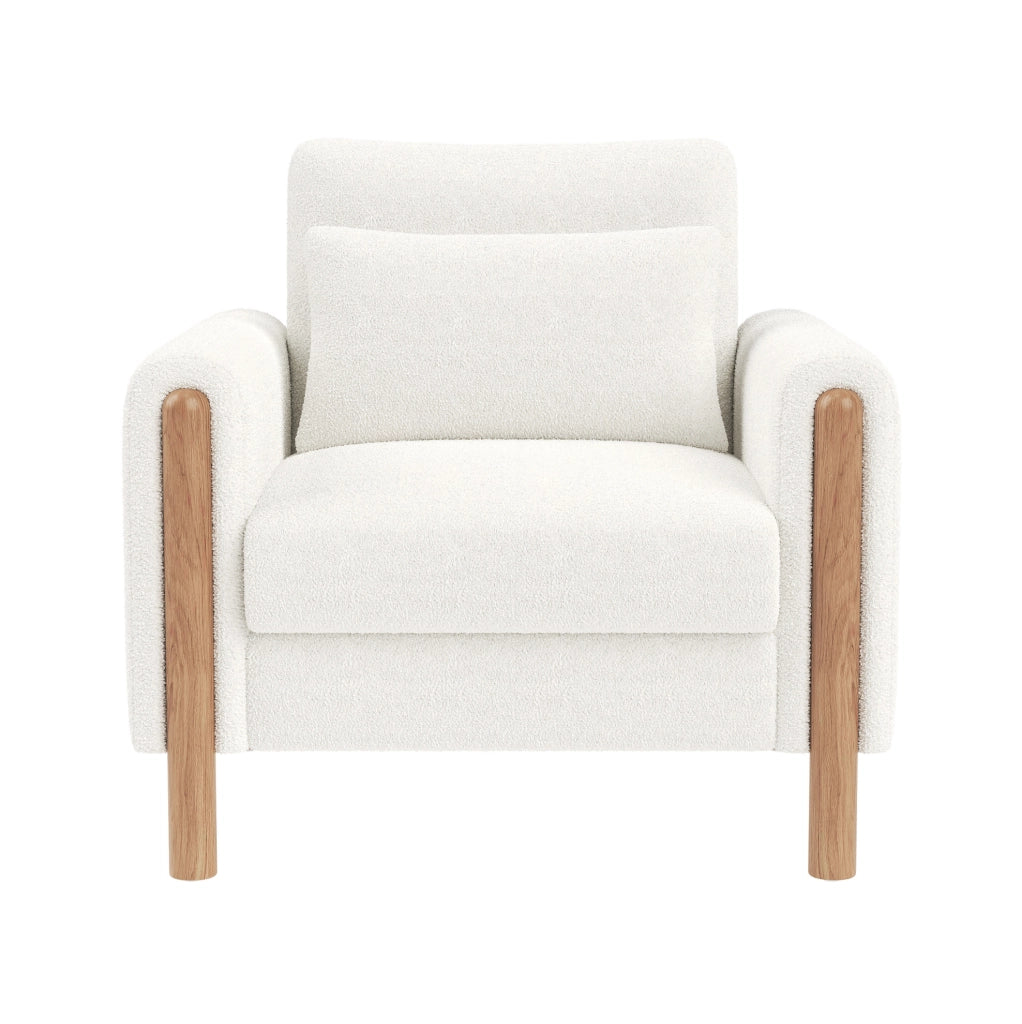 Poltrona lounge in tessuto Teddy bianco con cuscini spessi