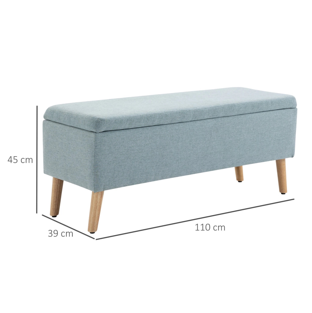 Panca Contenitore Verde Chiaro 110x39x45 cm in Poliestere effetto Lino con Gambe in Legno per Soggiorno