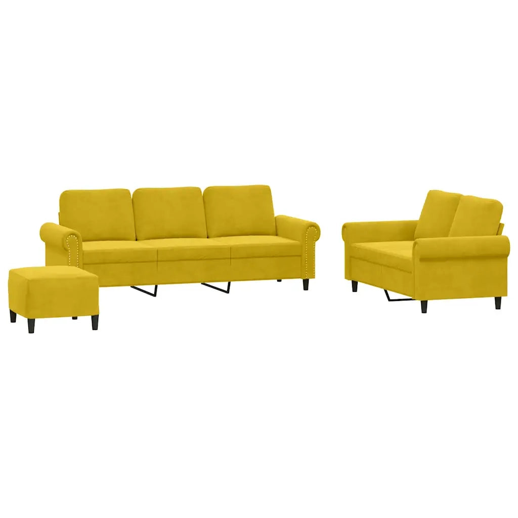 Set di Divani 3 pz con Cuscini giallo in Velluto