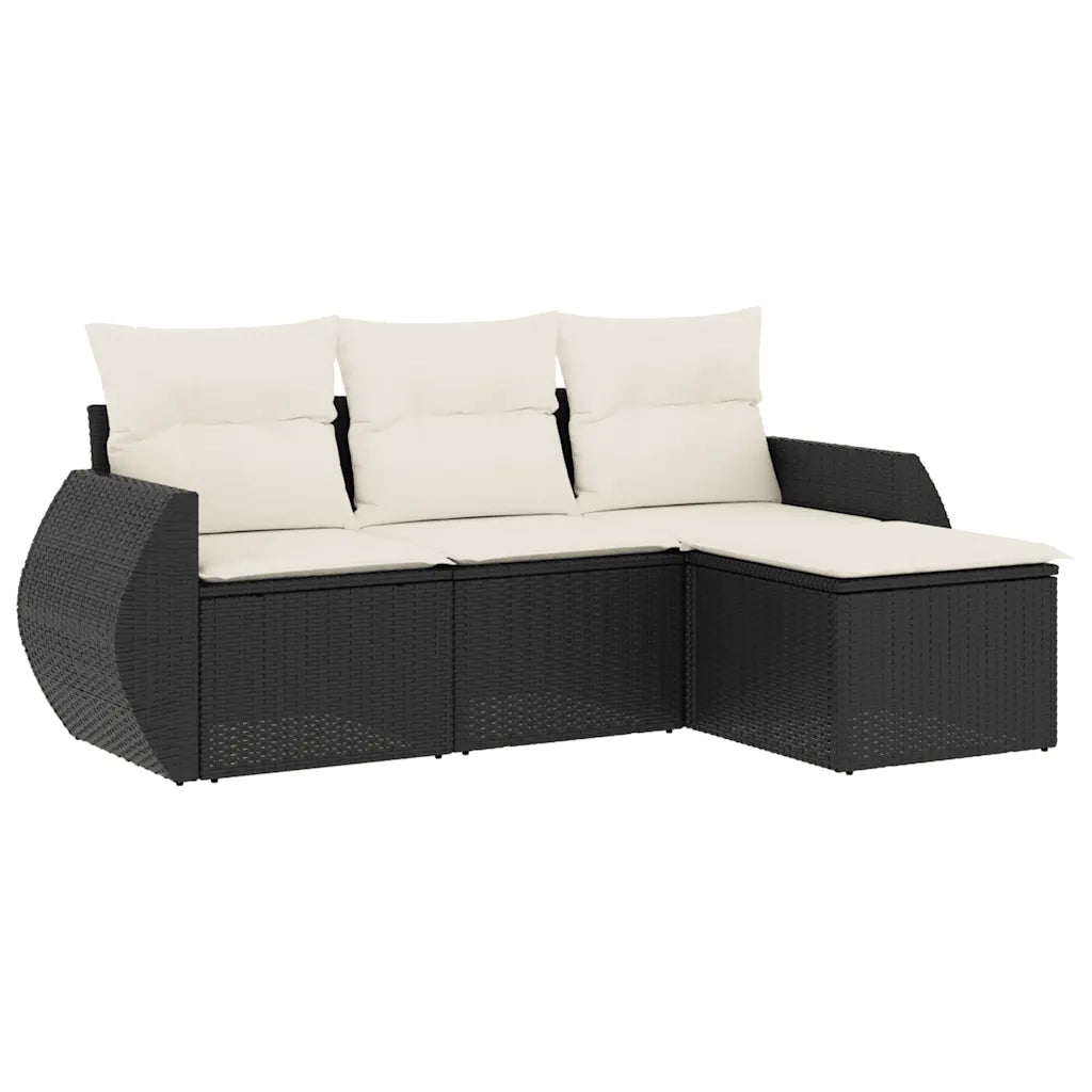 Set Divani da Giardino 4 pz con Cuscini Nero in Polyrattan 3253643