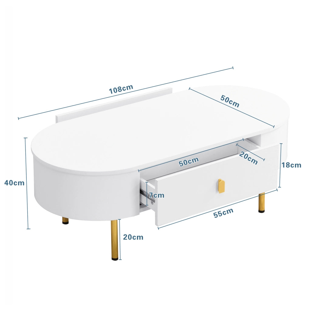 Set mobile TV e tavolino da salotto bianco con cassetti e dettagli oro