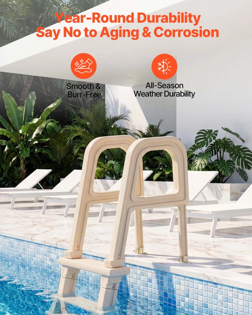 Scaletta per Piscina Interrata a 5 Gradini, Scala di Sicurezza per Piscine in PE con Doppio Corrimano Ergonomico e Gradini Larghi Antiscivolo, Portata