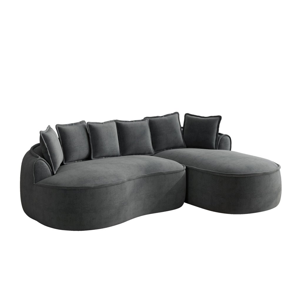 Divano modulare senza telaio ad angolo a L in tessuto chenille grigio con chaise longue extra profonda e cuscini