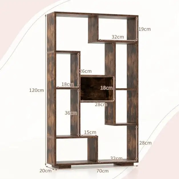 Scaffale Libreria Moderna 120 cm Marrone con 11 Ripiani e Kit Antiribaltamento per Casa e Ufficio