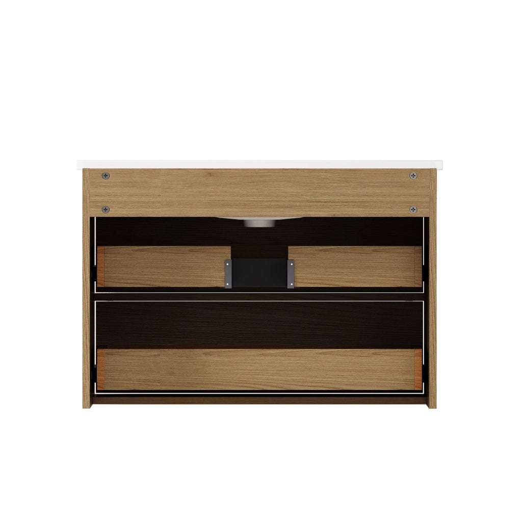 Armadietto da bagno con 2 cassetti in MDF e ceramica rovere chiaro larghezza 75 cm