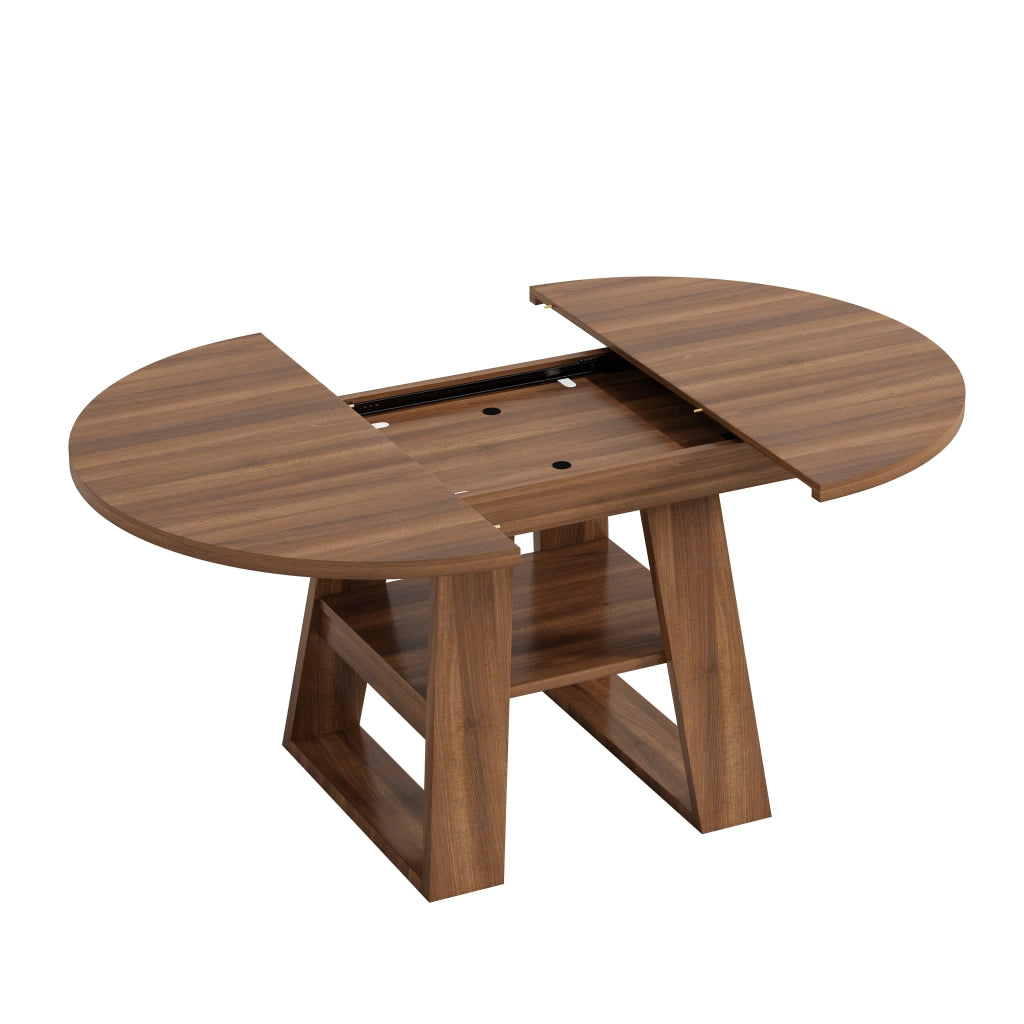 Tavolo allungabile da pranzo con prolunga integrata e ripiano in MDF color noce per 4-6 persone