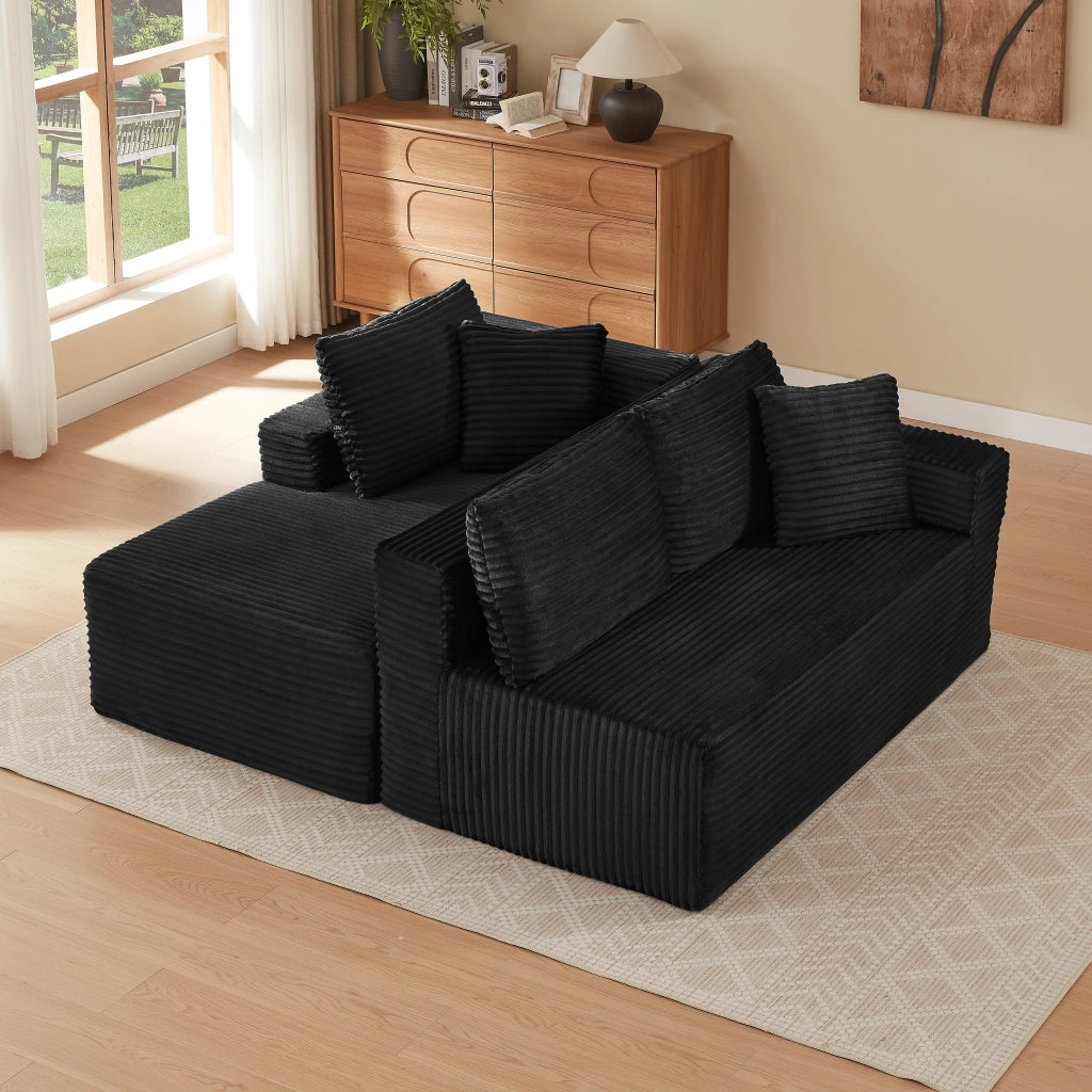 Divano modulare a L trasformabile con chaise longue, cuscini rimovibili e rivestimento lavabile in schiuma e molle, nero