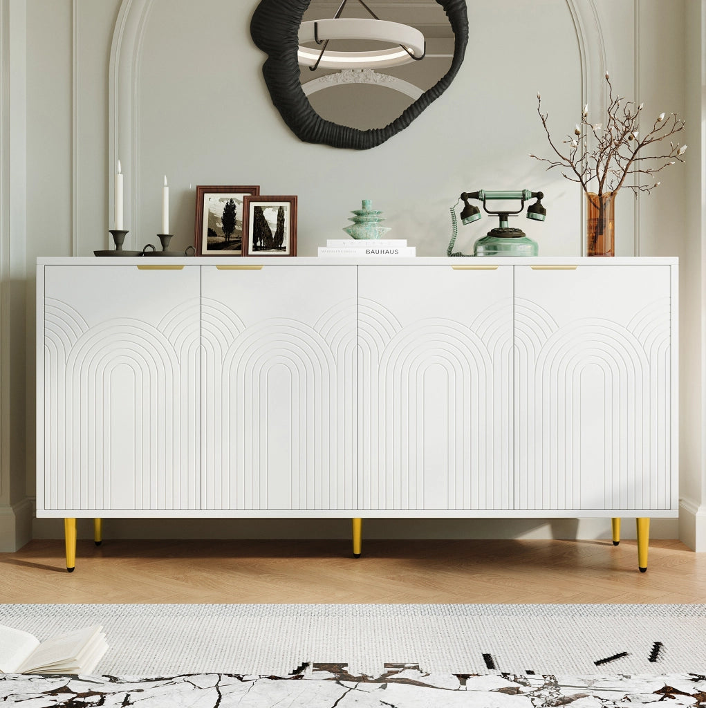 Credenza bianca con 4 ante e maniglie dorate