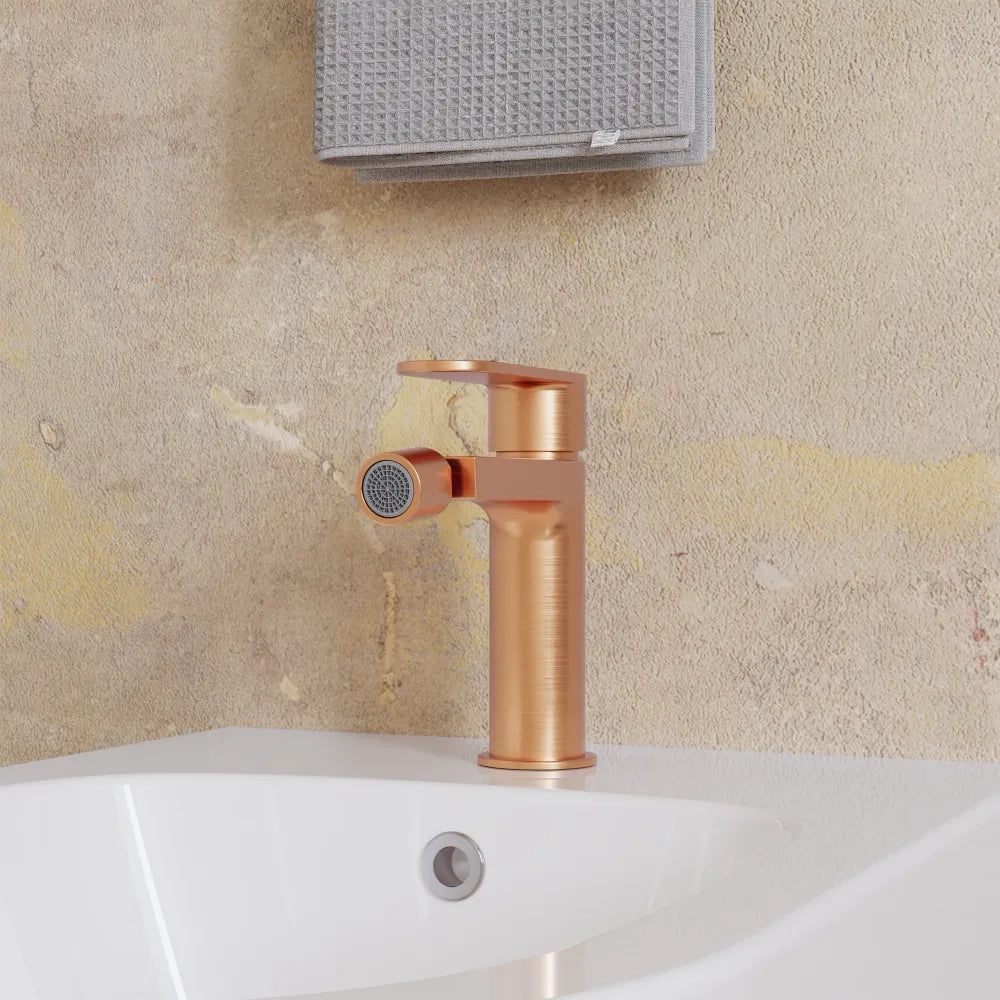 Coppia miscelatori lavabo 16cm e bidet rame spazzolato senza scarico | Margot