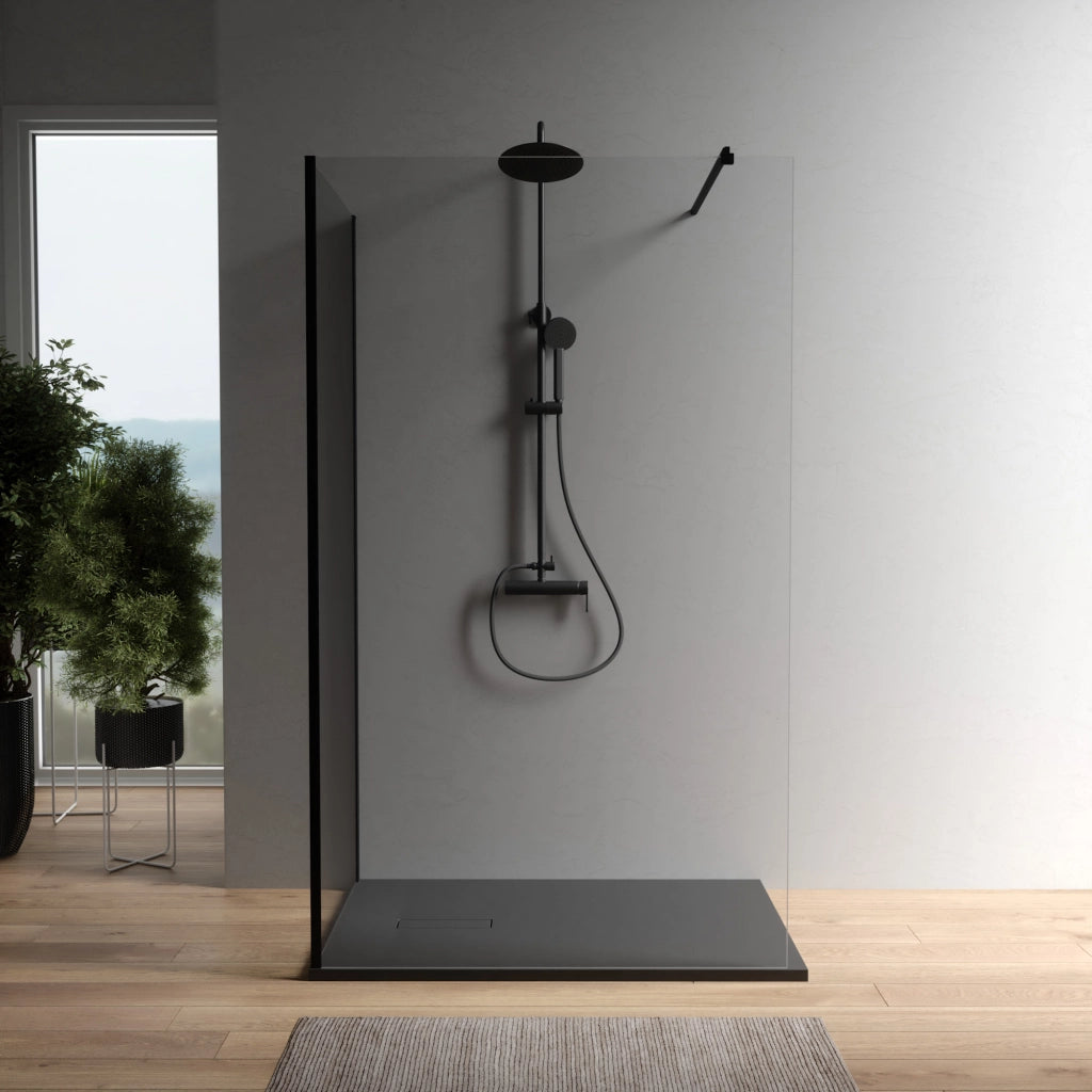 Doppio walk-in nero opaco 70x100 cm vetro 8mm trasparente anticalcare h200 | Keros