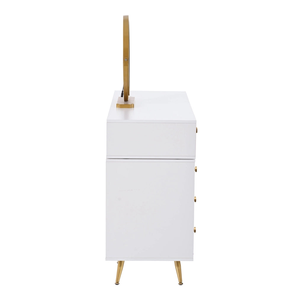 Tavolo da toeletta con specchio LED tattile e mobile laterale estraibile per camera da letto, bianco, 100 × 40 × 78 cm