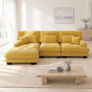 Divano angolare modulare 313x145x81 cm in ciniglia gialla con pouf