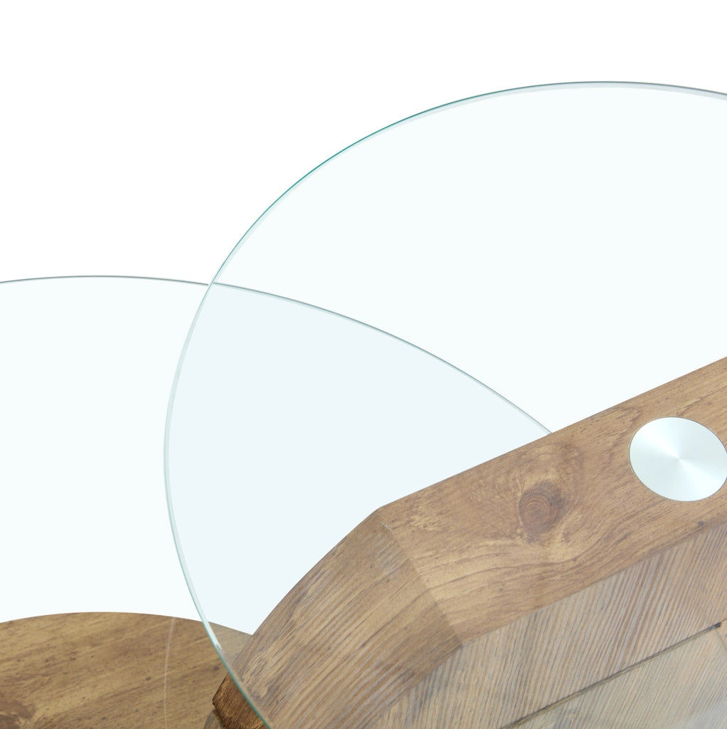 Tavolino da caff¨¨ rotondo 78,5 cm a pi¨´ livelli in MDF e vetro trasparente