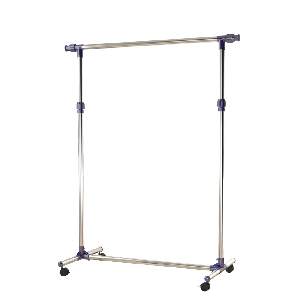 Appendiabiti su ruote regolabile con barra estensibile e 2 freni in acciaio inox argento 86–160 × 45 × 95–170 cm