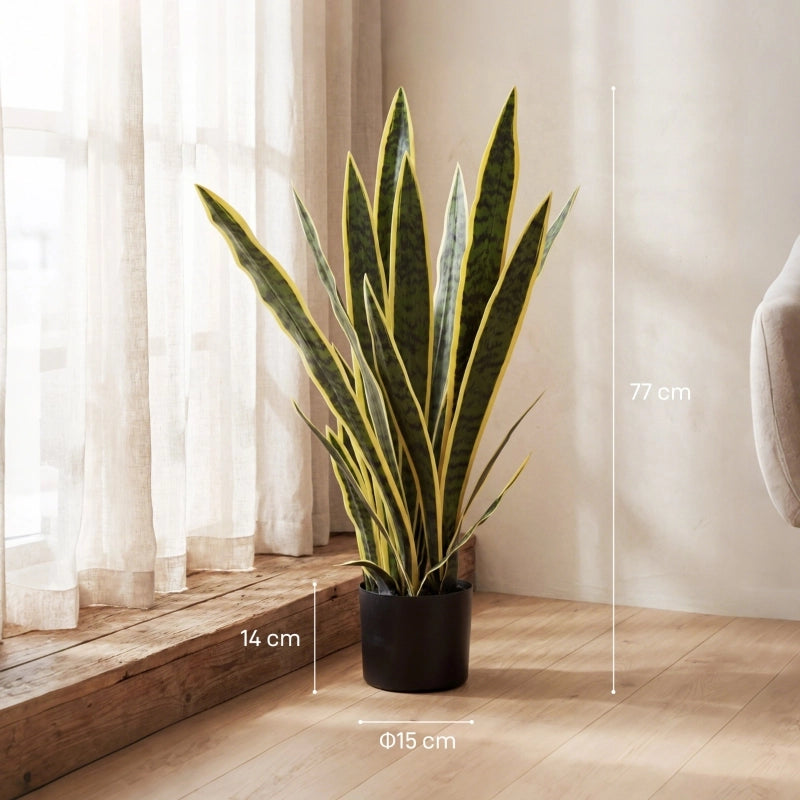 Pianta artificiale sansevieria in vaso verde con elementi flessibili 77 cm per soggiorno camera da letto e ufficio