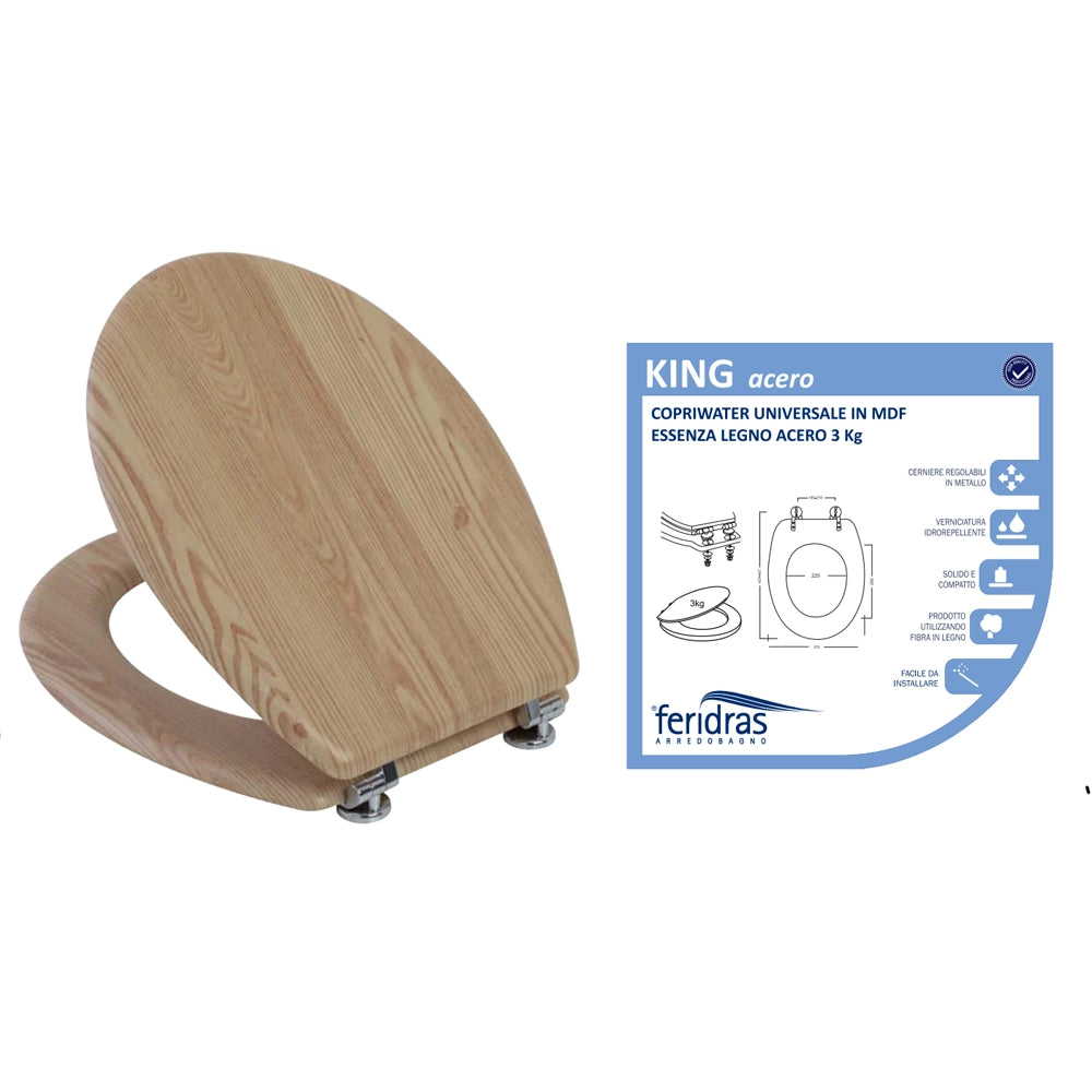 COPRIWATER UNIVERSALE SEDILE TAVOLETTA WC BAGNO MDF LEGNO ACERO 18" FERIDRAS 183001-B