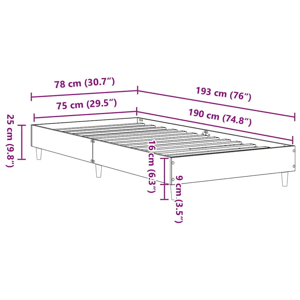 Giroletto senza Materasso Nero 75x190 cm in Legno Multistrato 861094