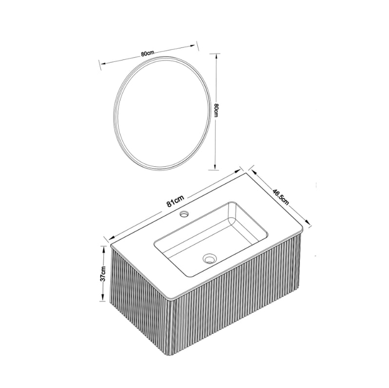 MOBILE BAGNO Sospeso Color Rovere con Specchio LED, Set da 2 pezzi