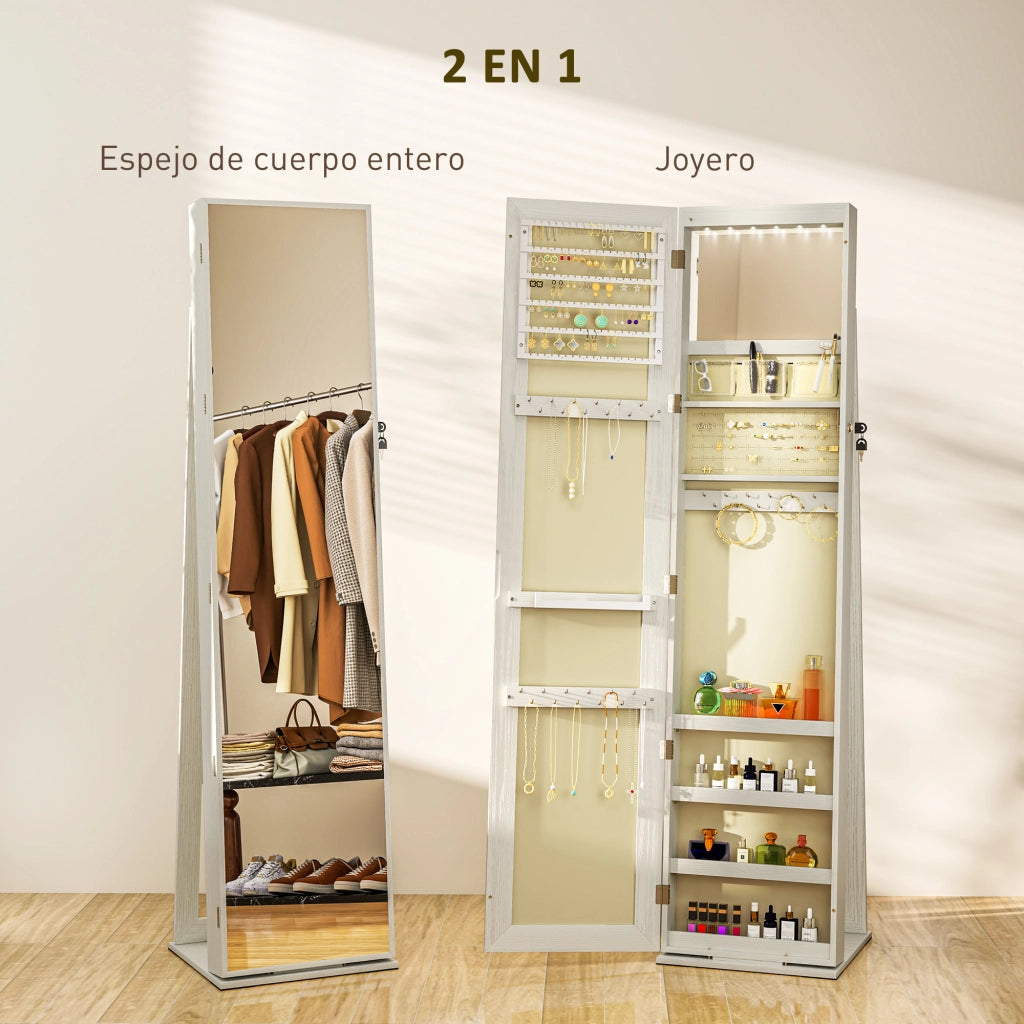 Armadio con Specchio e Luci LED ¨C Minimal ¨C Bianco con Vena Legno
