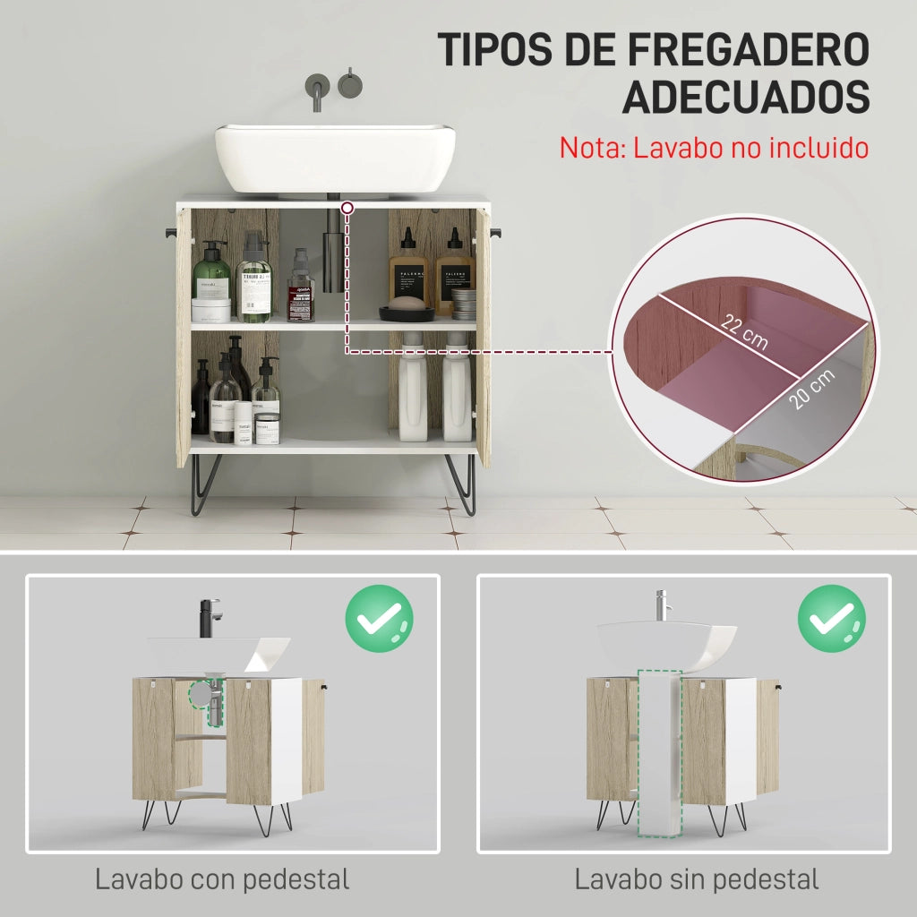 Mobile Bagno Sottolavabo con 2 Ante e Ripiano ¨C Minimal ¨C 60x30x60 cm Robe Bianco