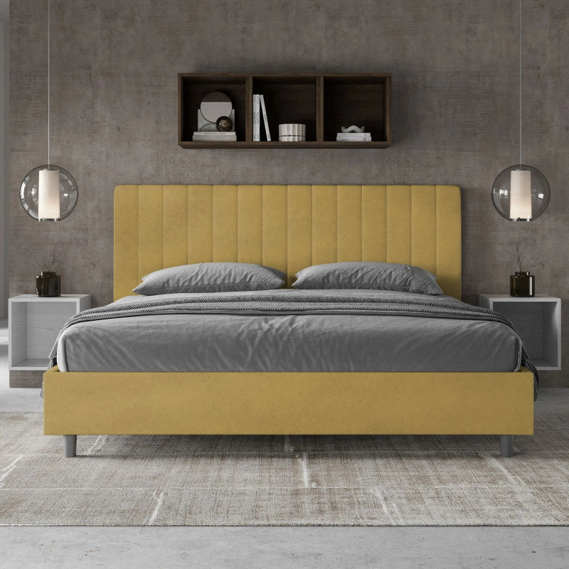 Letto imbottito Matrimoniale 190x200 cm Agueda - Contenitore,Microfibra,Ocra