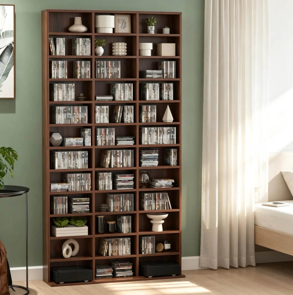 SCAFFALE PORTA CD 102x23,5x195 cm MDF Marrone con Ripiani Regolabili