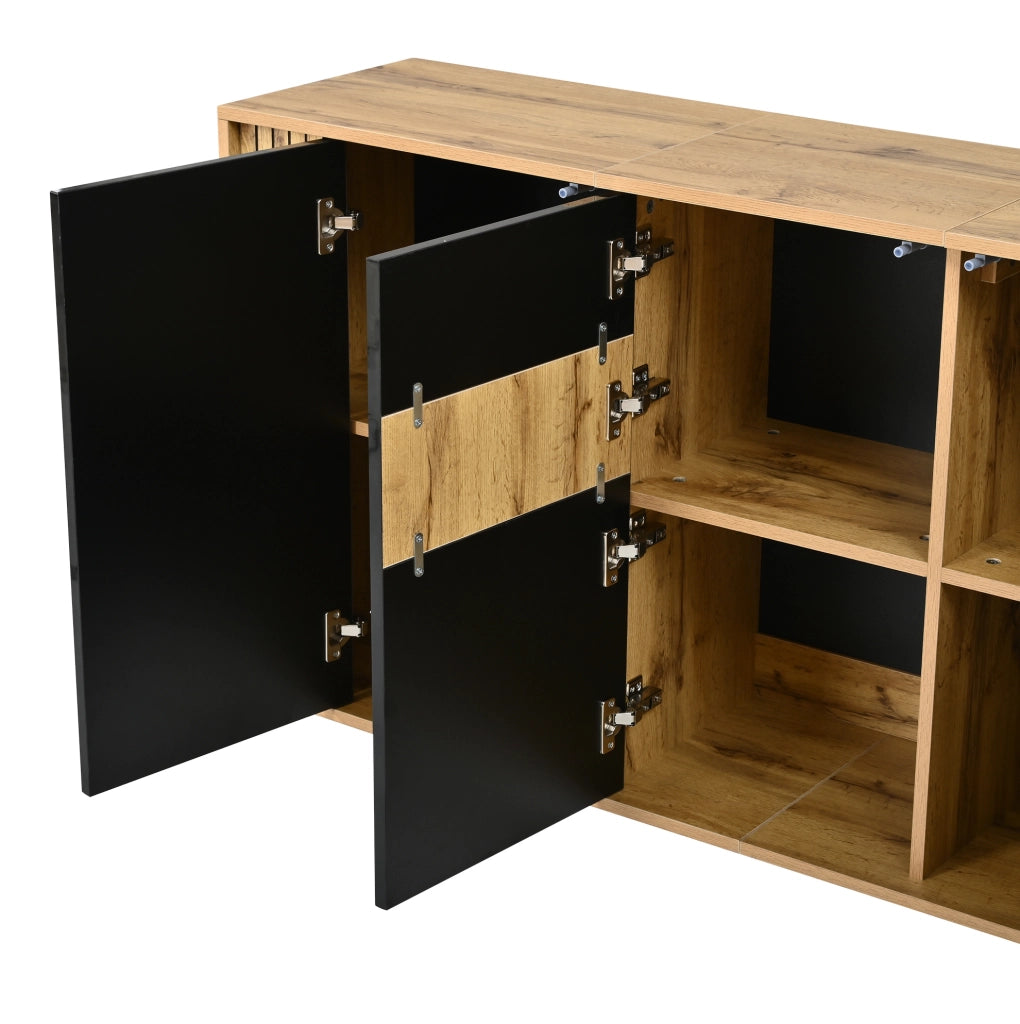 Madia 140x35x71 cm a 3 ante push-to-open nera e legno naturale HAVRYA