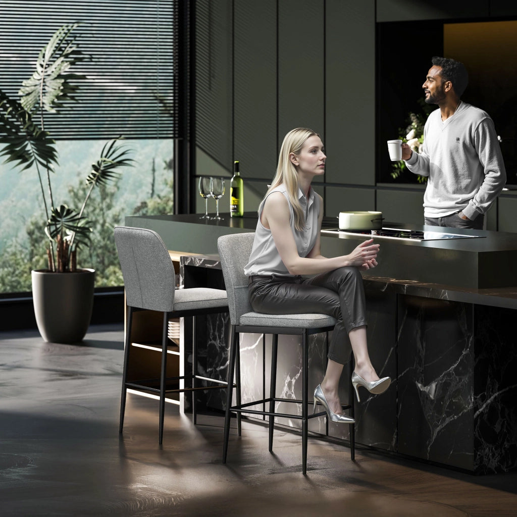 Sgabelli Bar Moderni in Velluto con Schienale e Poggiapiedi ¨C Zephmum ¨C Grigio 41x52x97 cm