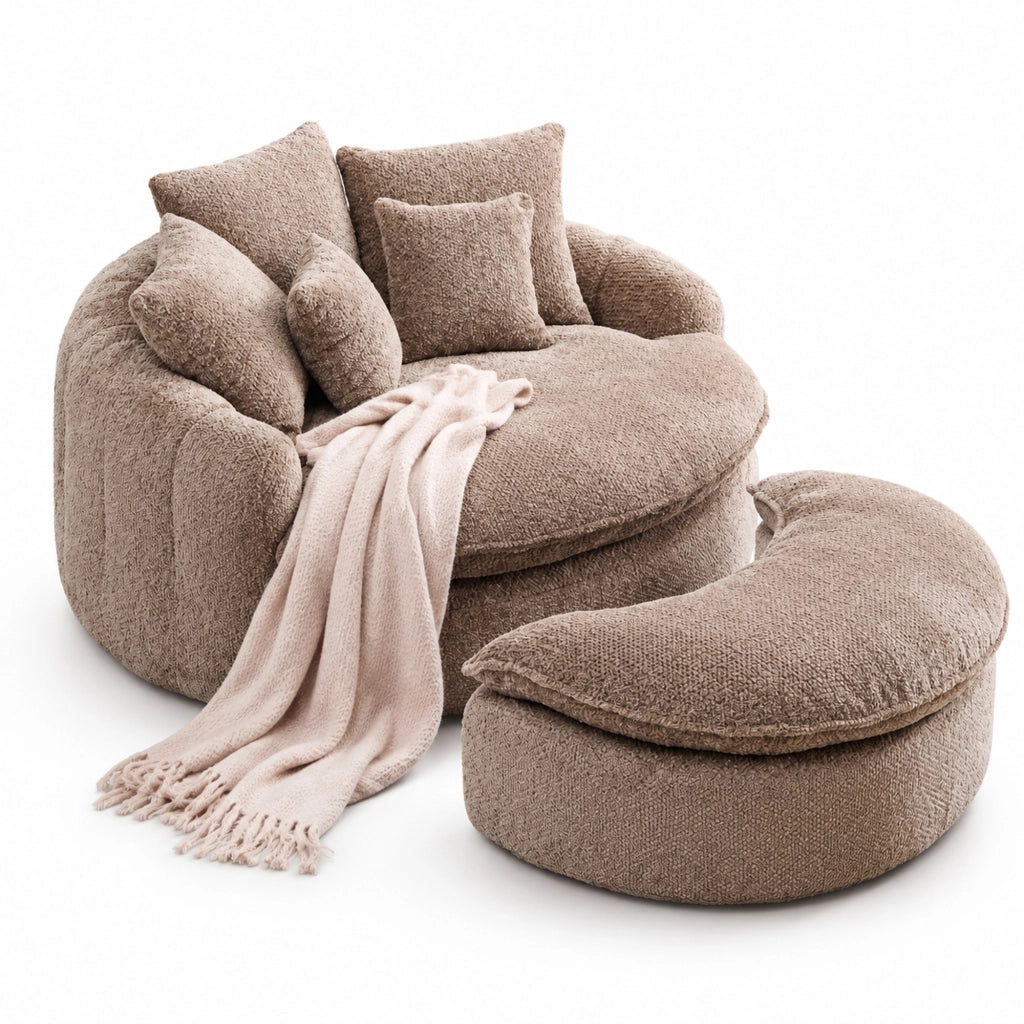 Poltrona lounge 190,5x138x63 cm in poliestere color caffè con pouf,