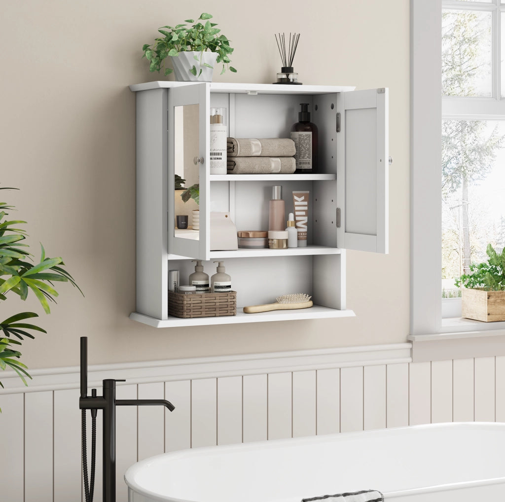 Armadietto bagno sospeso con specchio e ripiani regolabili