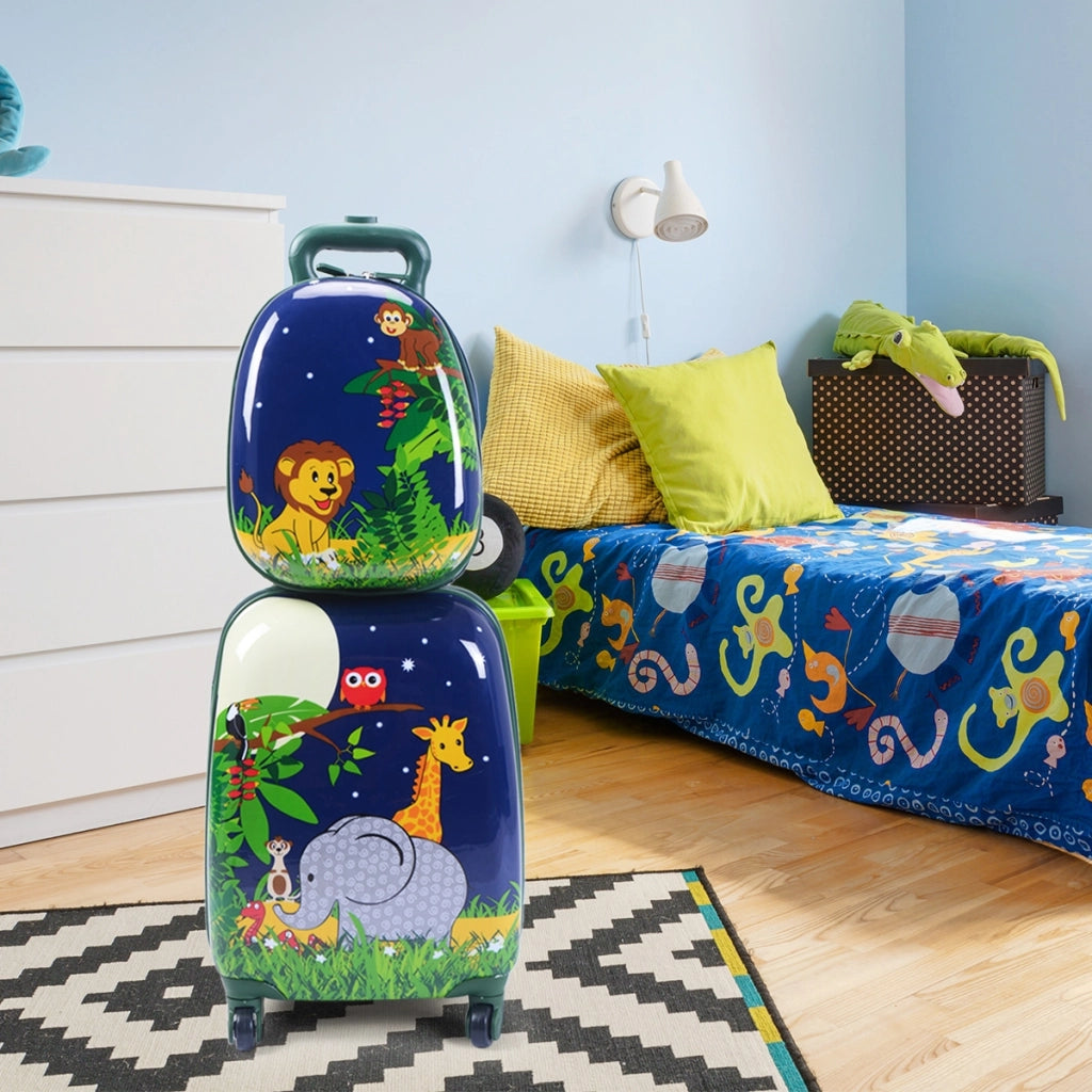 Set 2 in 1 Bagaglio viaggio per bambini con ruote + zaino Valigetta bimbo e zaino Verde-Bagagli e borse