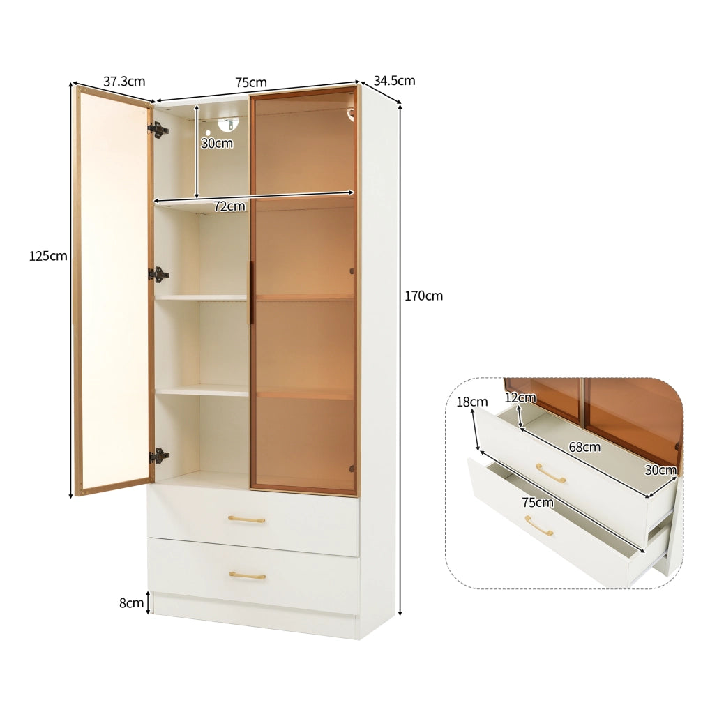 Mobile bagno alto bianco con ante in vetro e cassetti