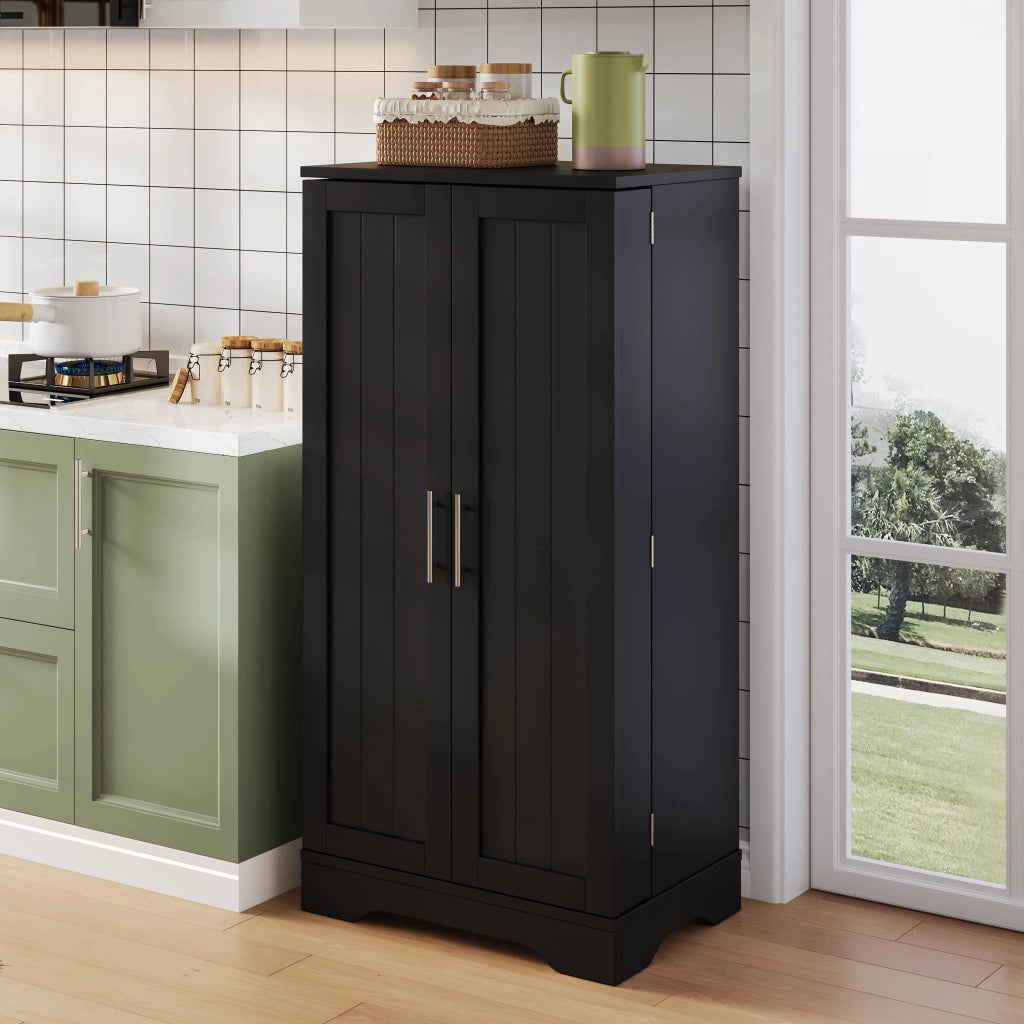 Mobile colonna da cucina con 2 ante; ripiano regolabile e luce LED con sensore in MDF nero 120 × 60 × 40 cm