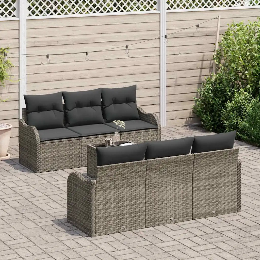 Set Divano da Giardino 7 pcs Grigio Polyrattan, Acciaio e Vetro
