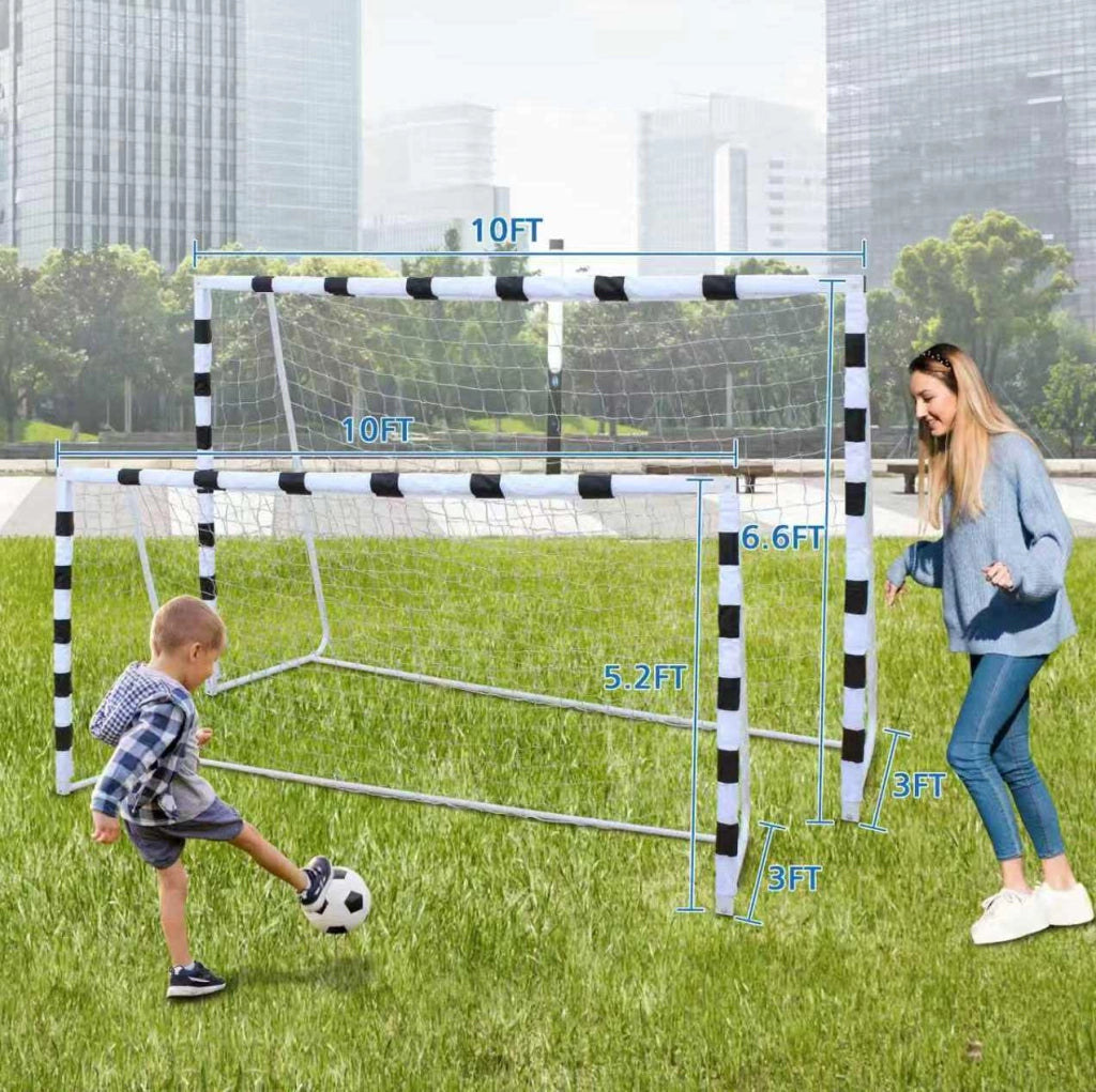 Porta da calcio ULEVR 240x150x90 cm pieghevole e portatile con rete, picchetti a U e borsa, nero e bianco