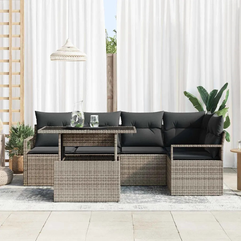 Set Divano da Giardino con cuscino 6 pcs Grigio Poly Rattan