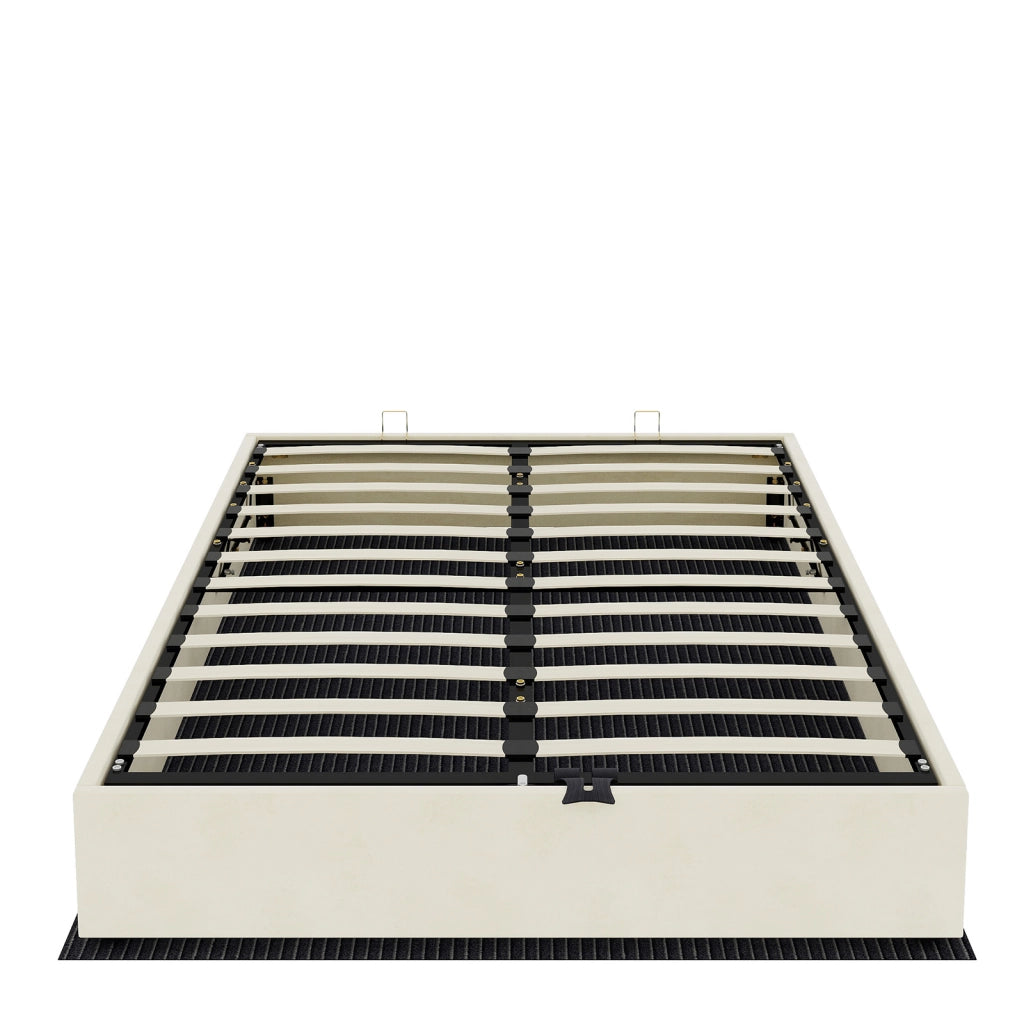 Letto matrimoniale 160 × 200 cm 2 posti senza testiera, materasso incluso, struttura in tessuto e metallo beige