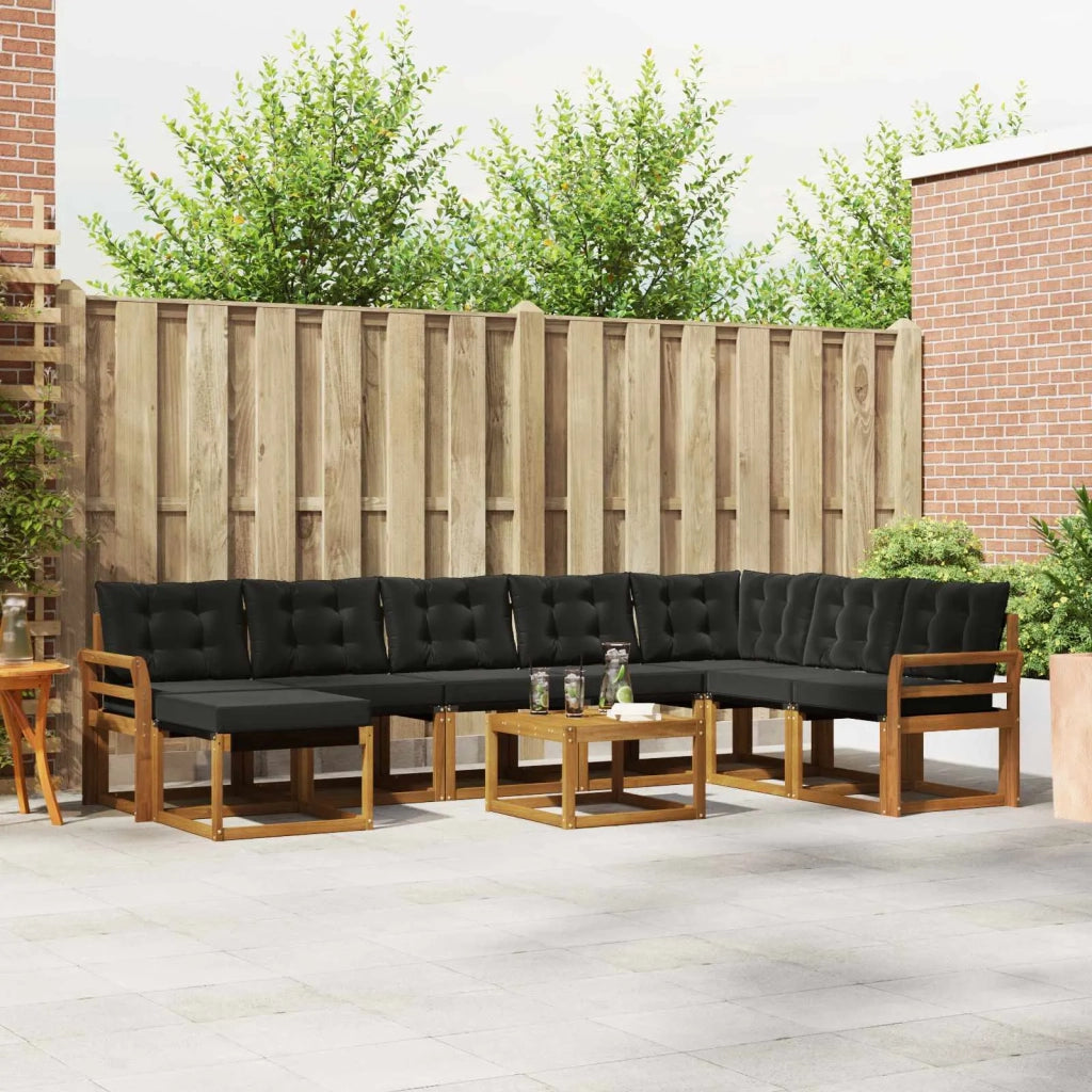 Set di divani da esterno con cuscino 9 pcs Naturale e Nero 3368979