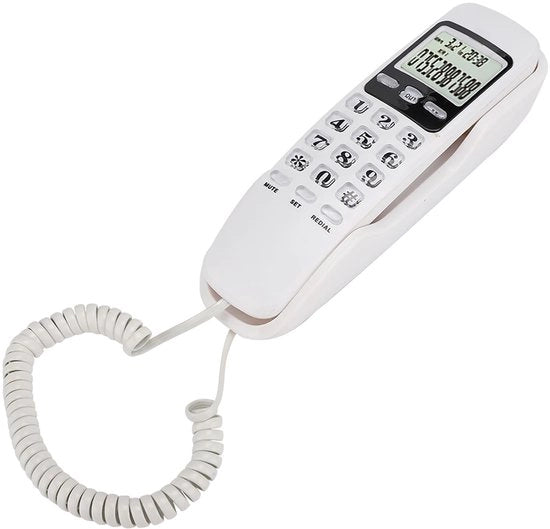Telefono Fissi Mini - Fissaggio alla Parete - Senza Fili - Compatto e Facile da Utilizzare - Bianco - Adatto per Casa o Ufficio - Design Moderno