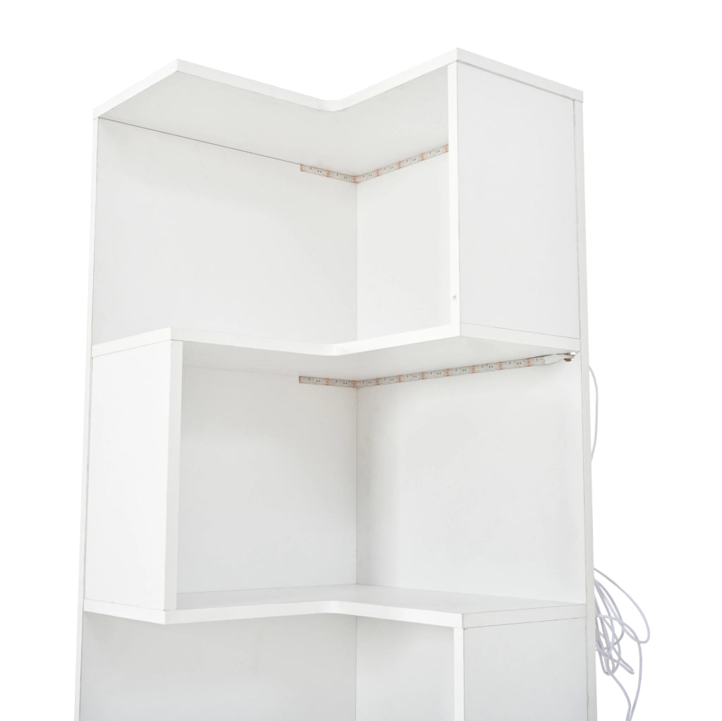 Scaffale angolare bianco 165 cm con LED e 2 cassetti