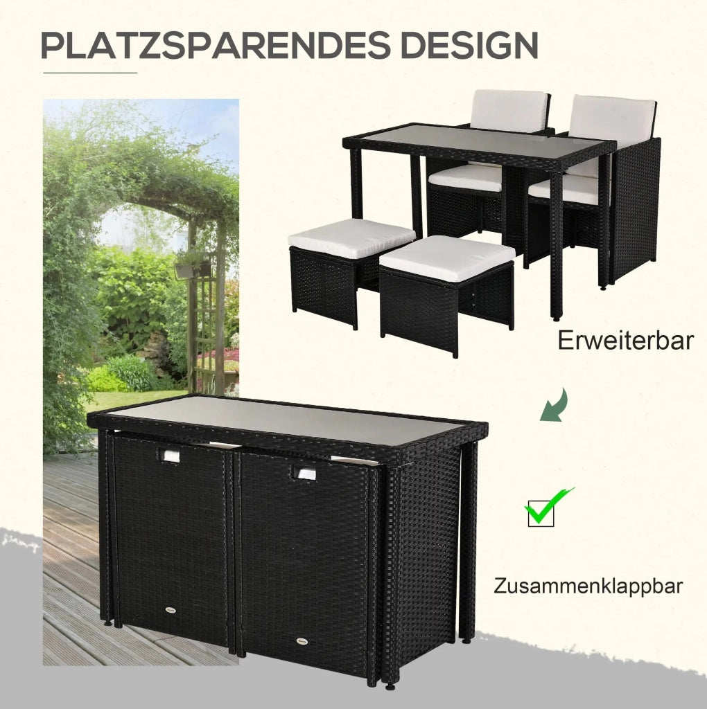 Set da pranzo da giardino in polyrattan 11 pezzi con cuscini neri, resistente alle intemperie per esterni e interni