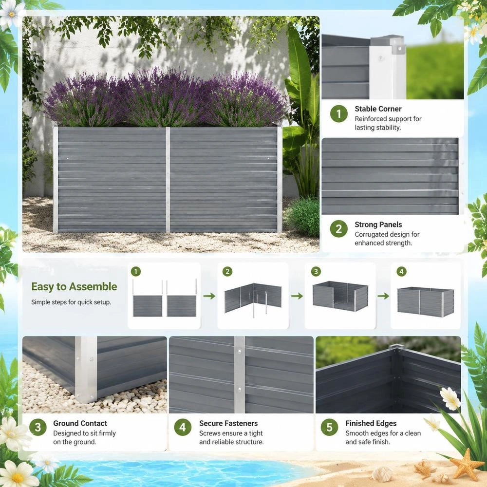 Garden Raised Bed Galvanized Steel 160x40x77 Cm Gray