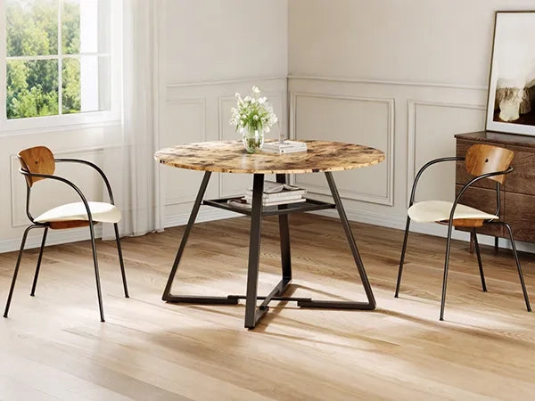Tavolo da Pranzo Rotondo in Arte, 4 Pezzi, MDF e Ferro