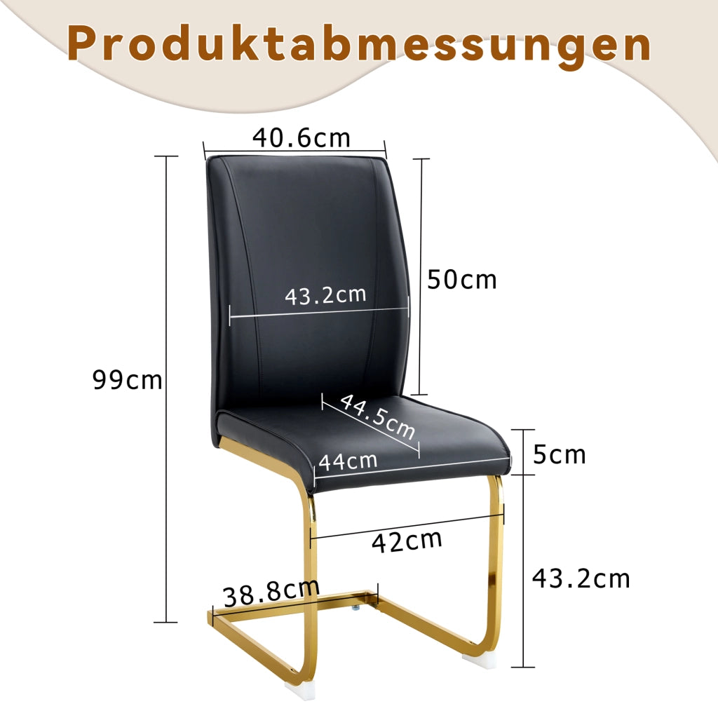 Set di 2 sedie da pranzo in ecopelle bianca con gambe in metallo nero e schienale da 50 cm