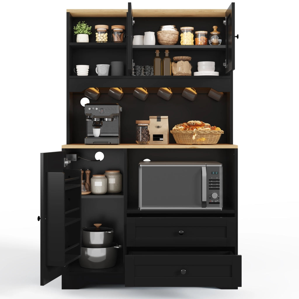 Mobile dispensa cucina 100x40x163 cm con vano microonde; LED e prese USB nero HOMVRA