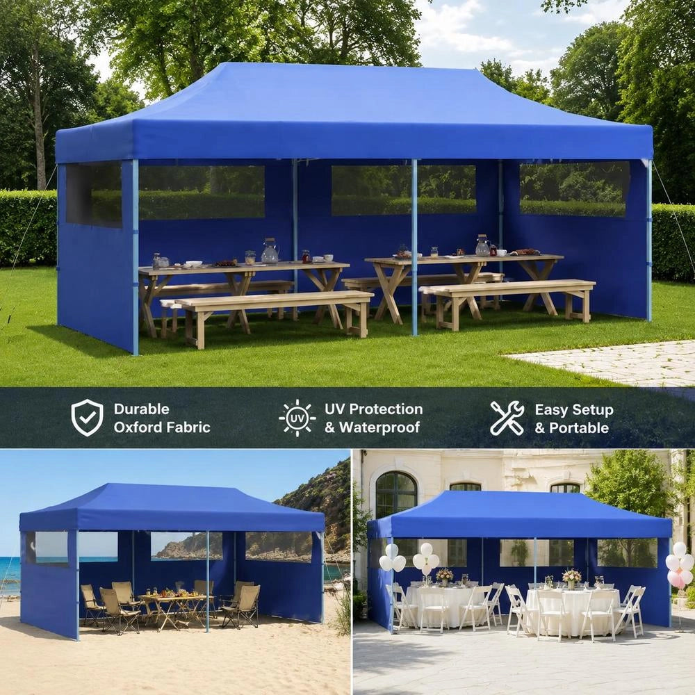 Pop-Up Party Tent, Foldable, Blue, 3x6 M
