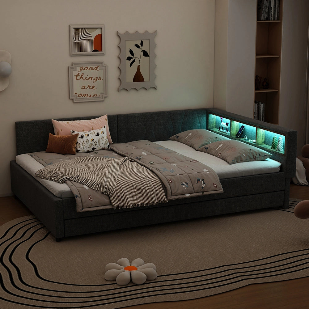 Daybed - Xylo - 140x200 cm LED USB gigogne grigio