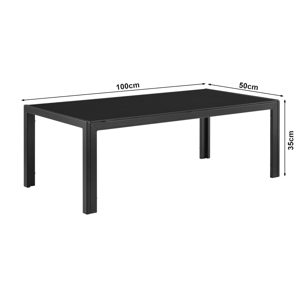 Tavolino da Esterno Lerum con Piano in Vetro 100x50x35 cm Nero casa.pro