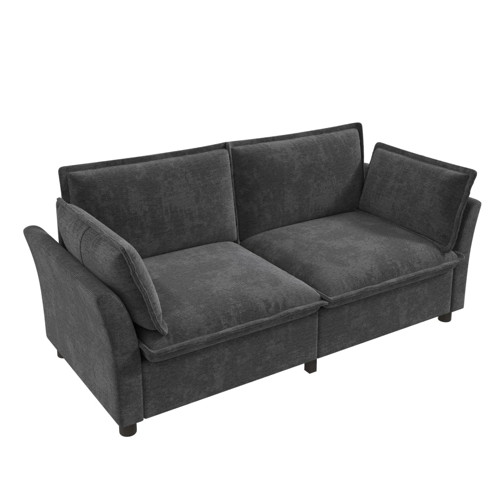 Divano dritto 2 posti con seduta a molle insacchettate e 2 cuscini per braccioli in ciniglia grigio 155 × 81 × 87 cm